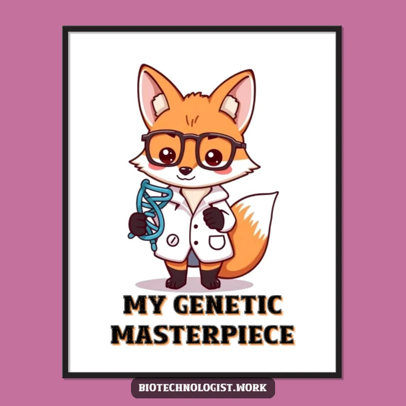 Funny Lab Fox Digital Art: DNA Symbol Decor, Humorous Gift