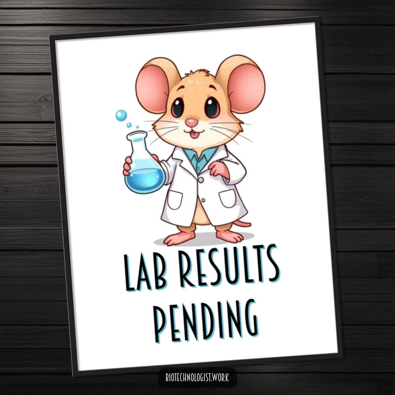 Funny mouse poster of a curious mouse in a lab coat holding a bubbling beaker, perfect for a science-themed room.