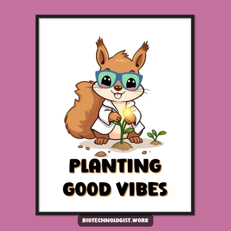 Funny Lab Squirrel Poster: Glowing Seed Art, Perfect Humorous Decor