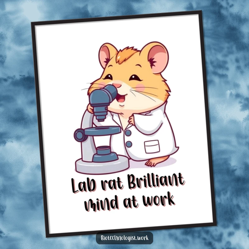 Funny Free Printable Hamster Scientist Wall Art, cute hamster in lab coat looking through microscope, quirky decor.