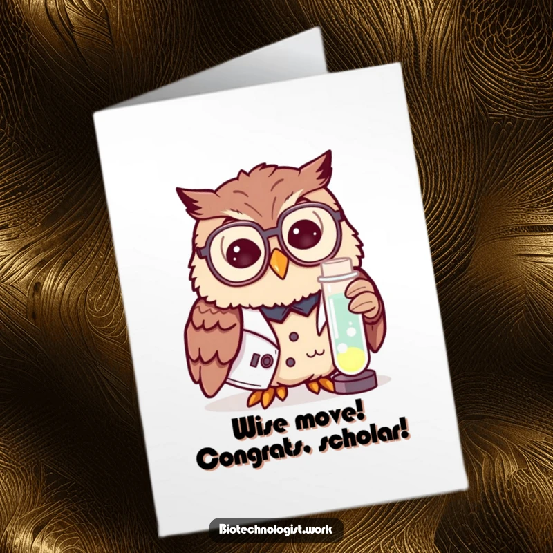 Funny Free Printable Owl Scientist Congratulations Card, owl with glowing test tube, downloadable success.