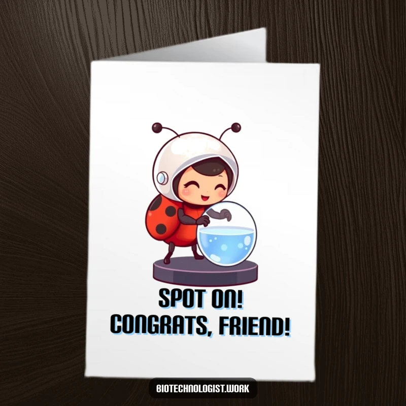 Funny Free Printable Ladybug Scientist Congratulations Card, ladybug in helmet with petri dish, congratulatory gift.
