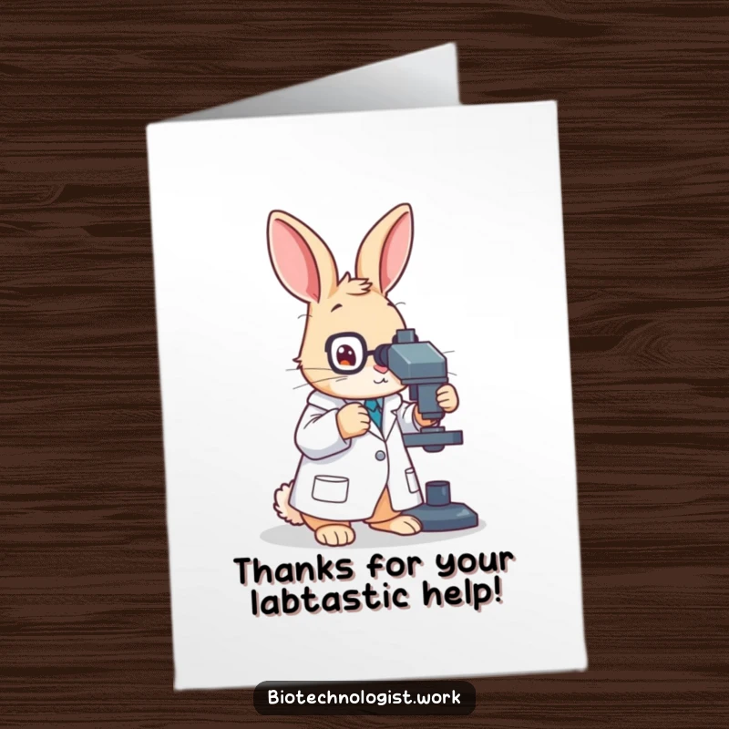 Funny Free Printable Thank You Card: Rabbit scientist in lab coat offers a sincere, grateful expression.